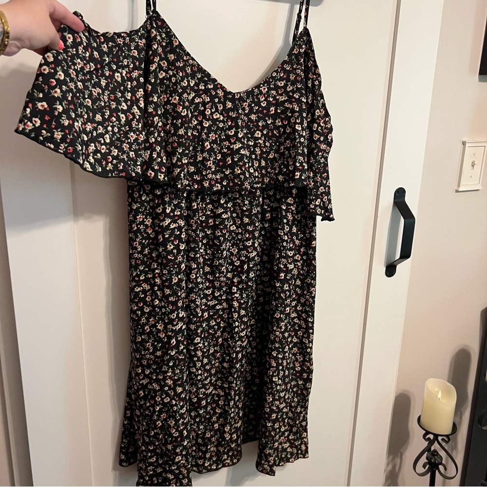 Floral Black Dress with Ruffle Detail
